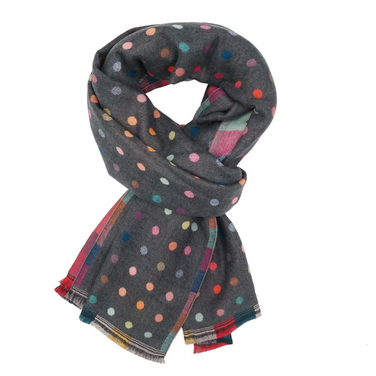 Multicolour Polka Dot Reversible Check Scarf Grey - SKRF