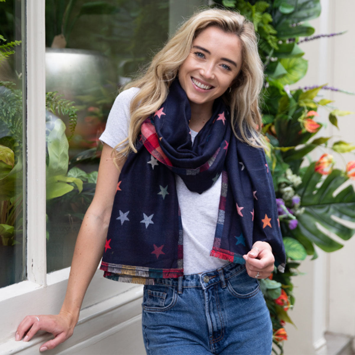 Multicolour Star Reversible Scarf Navy - SKRF