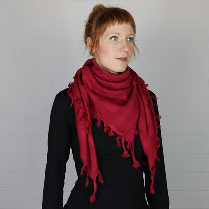 Pali Kufiya Style Burgundy Red Tassel Scarf - SKRF