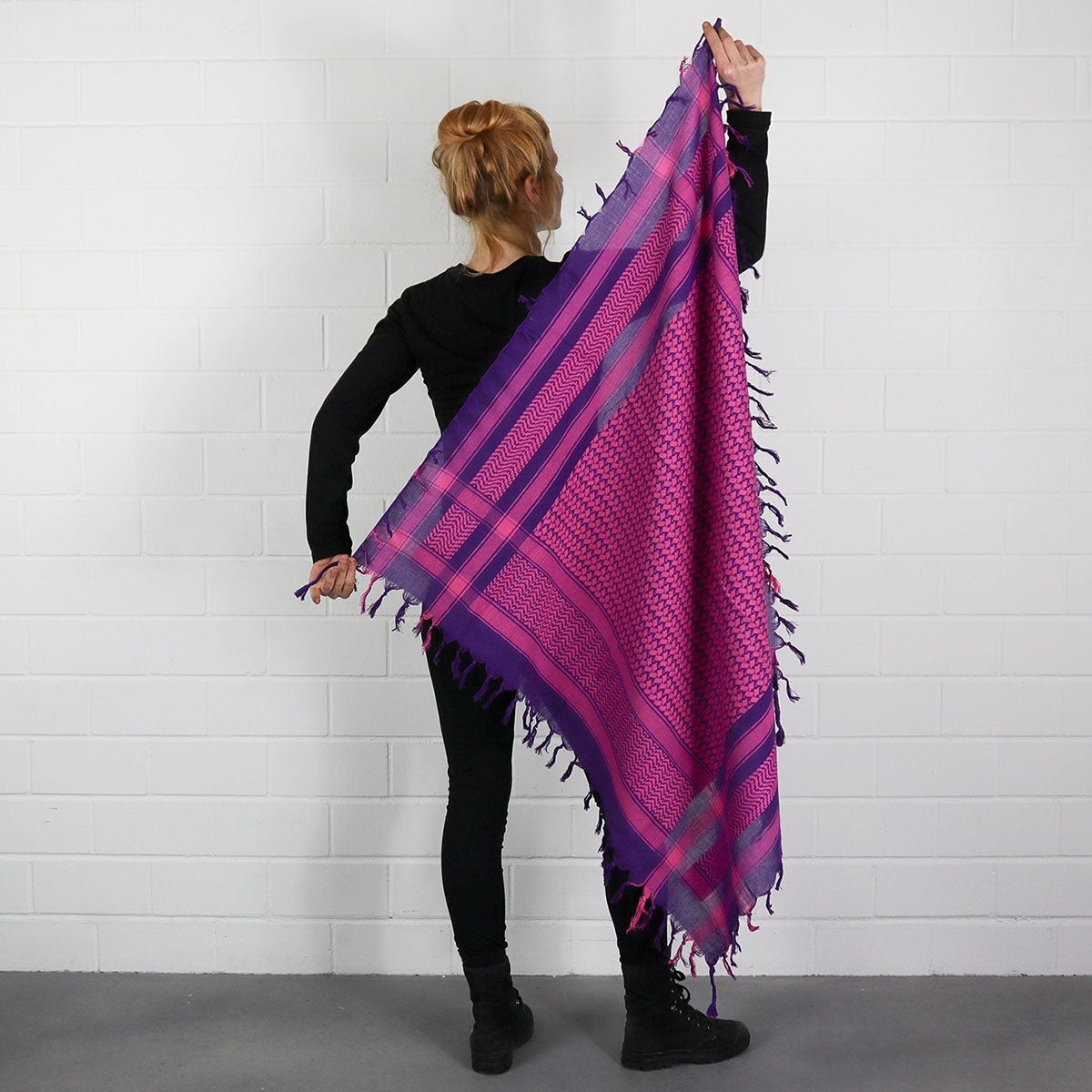 Pali Kufiya Style Purple Pink Tassel Scarf - SKRF