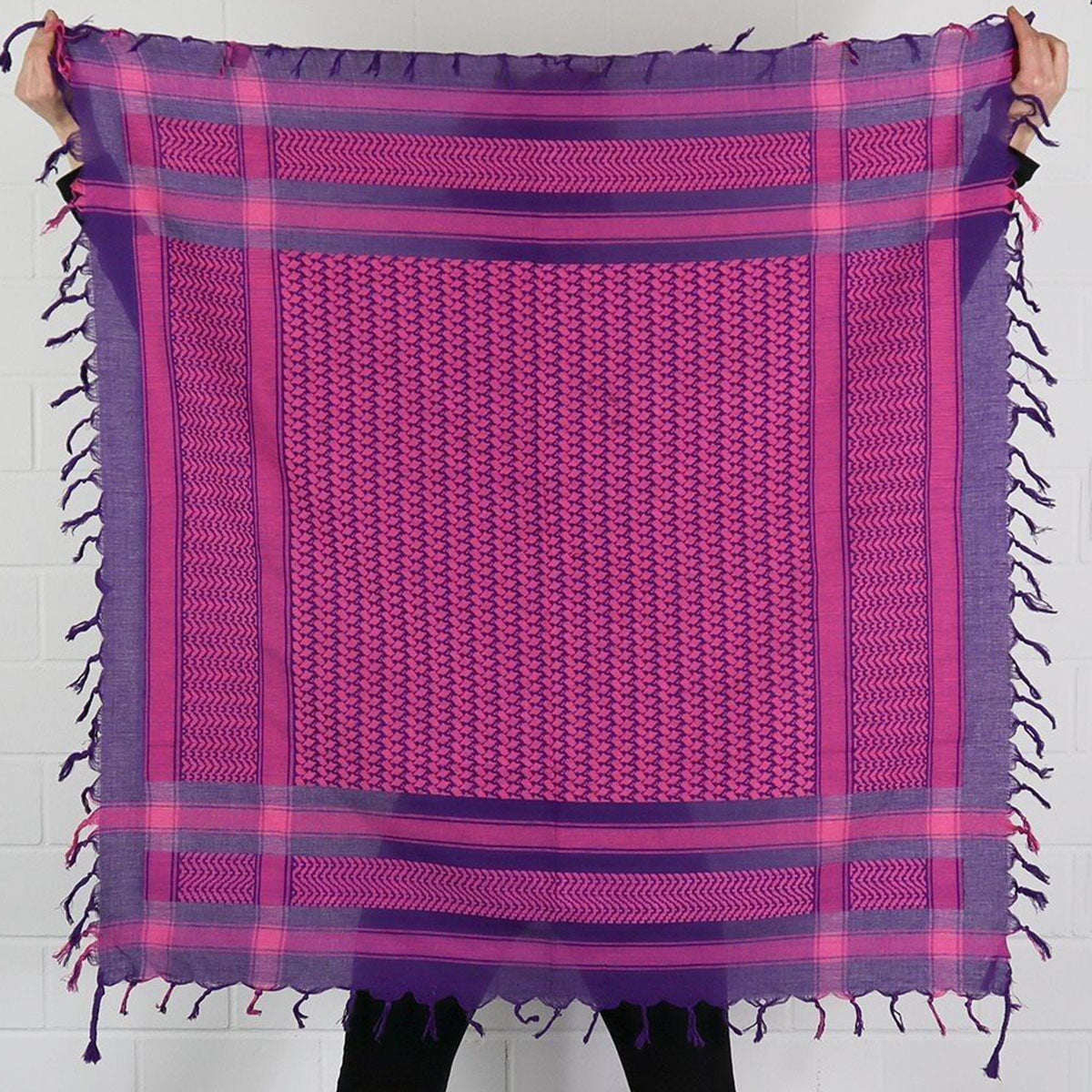 Pali Kufiya Style Purple Pink Tassel Scarf - SKRF