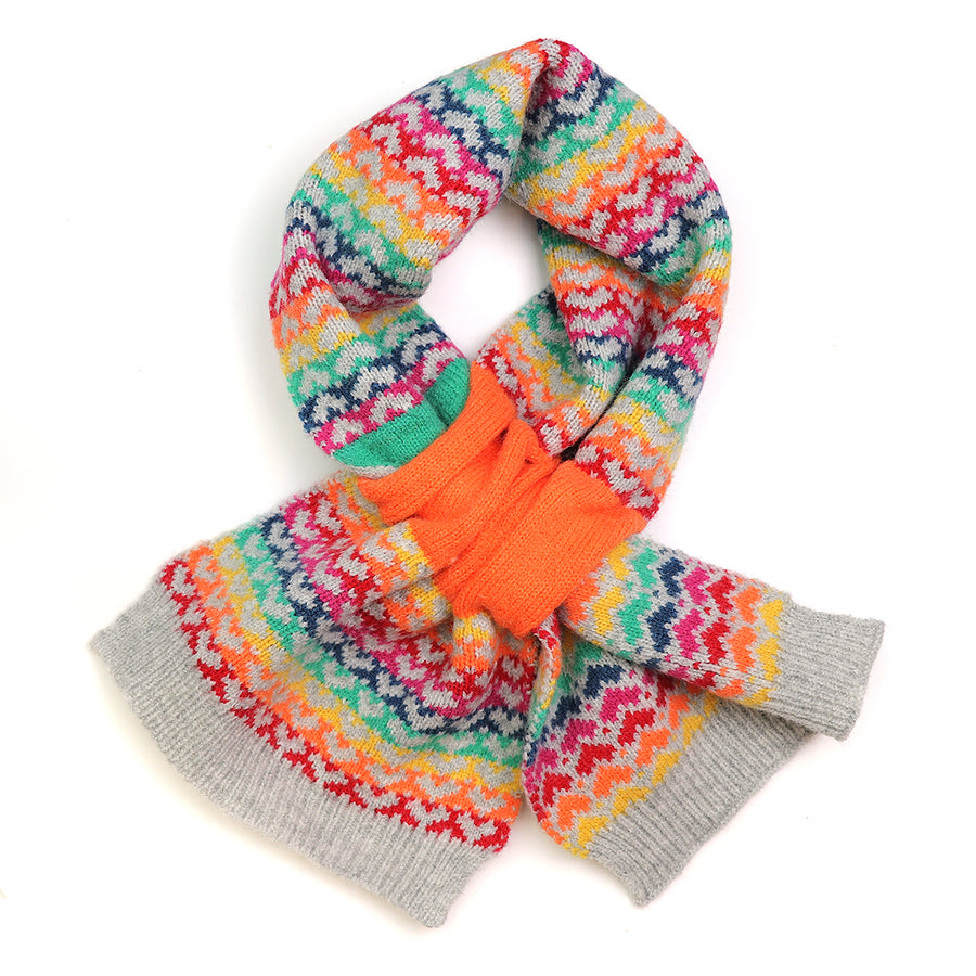 Rainbow Heart Scarf Grey Wool Blend Pull Through - SKRF