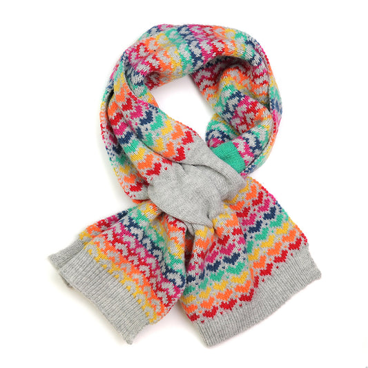 Rainbow Heart Scarf Grey Wool Blend Pull Through - SKRF