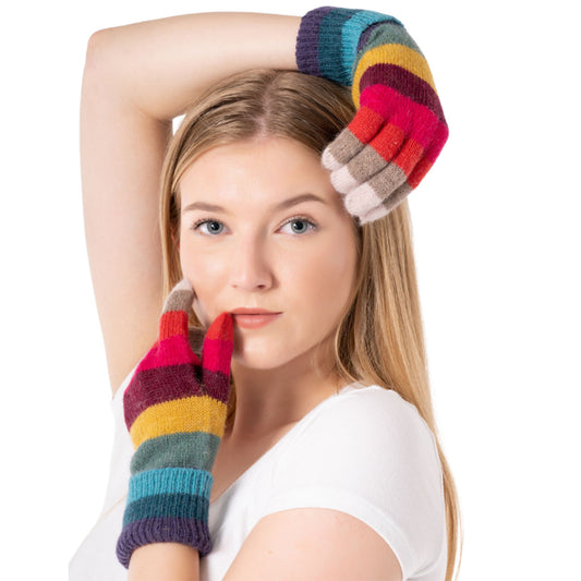 Rainbow Stripe Wool Mix Gloves Beige Multicolour - SKRF