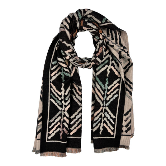 Reversible Arrow Print Wool Blend Winter Scarf Black - SKRF