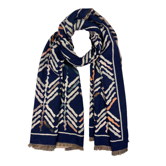 Reversible Arrow Print Wool Blend Winter Scarf Navy - SKRF