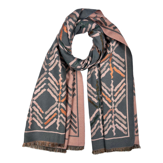 Reversible Arrow Print Wool Blend Winter Scarf Pink Grey - SKRF