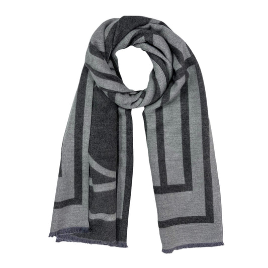 Reversible Geometric Print Cashmere Mix Winter Scarf Grey - SKRF