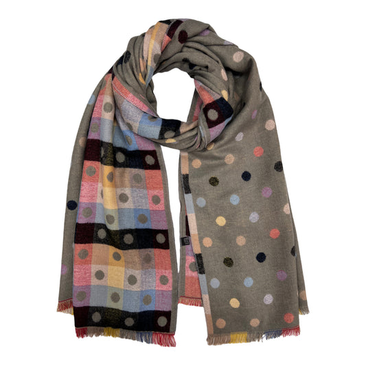 Reversible Multicolour Polka Dot Winter Scarf Grey - SKRF