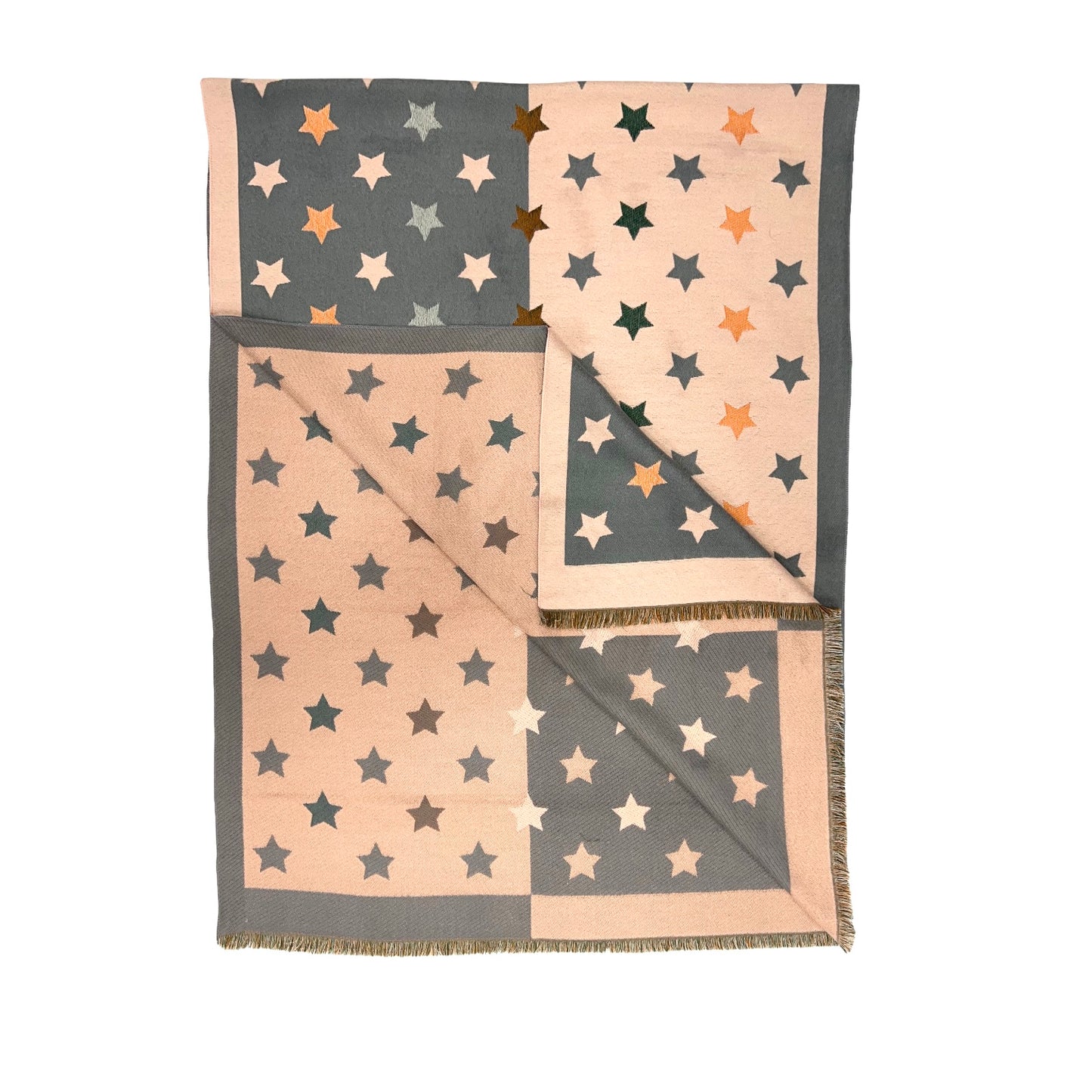 Reversible Star Print Scarf With Fringe Pink