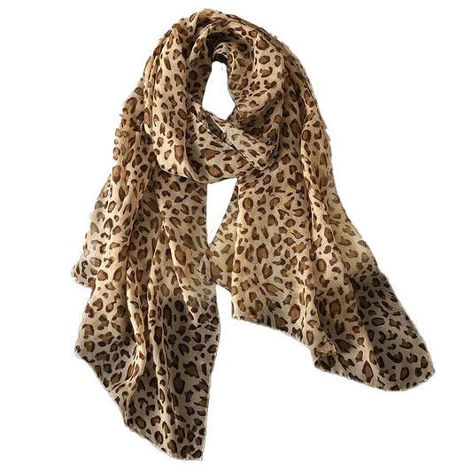 SK002 Animal Print Chiffon Scarf Beige Brown - SKRF