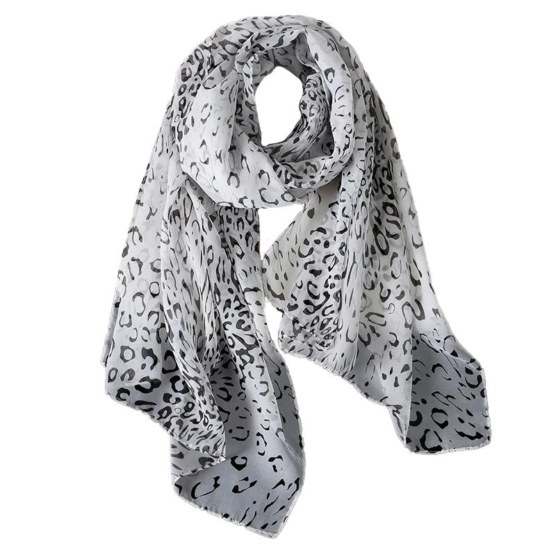 SK015 Animal Print Chiffon Scarf White Black - SKRF