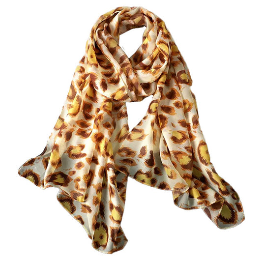 SK1702 Animal Print Chiffon Scarf Yellow Brown