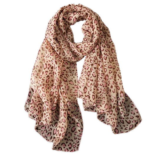 SK1703 Animal Print Chiffon Scarf Beige Pink - SKRF