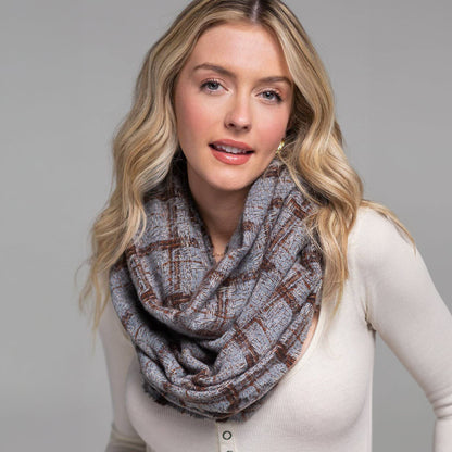 Soft Plaid Check Infinity Scarf Blue Grey - SKRF