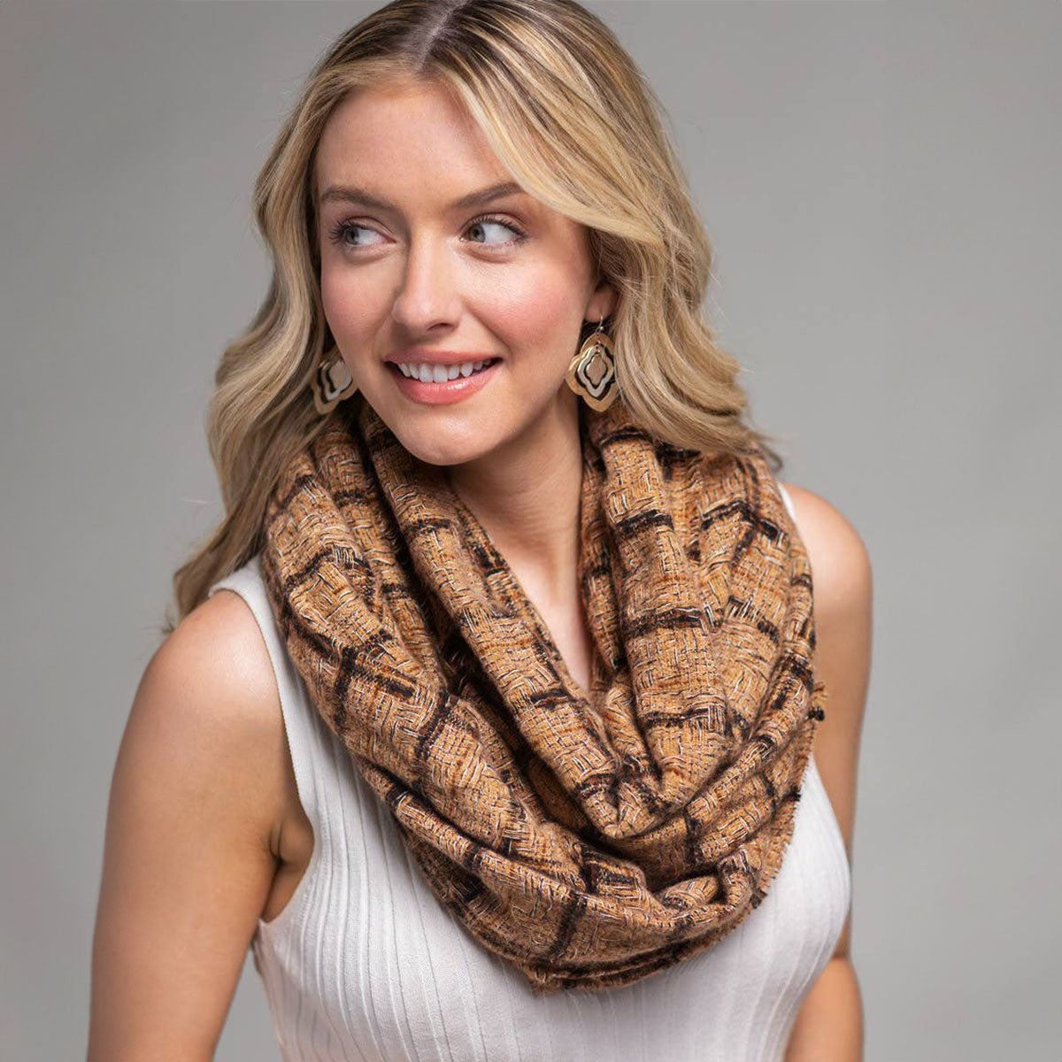 Soft Plaid Check Infinity Scarf Taupe - SKRF