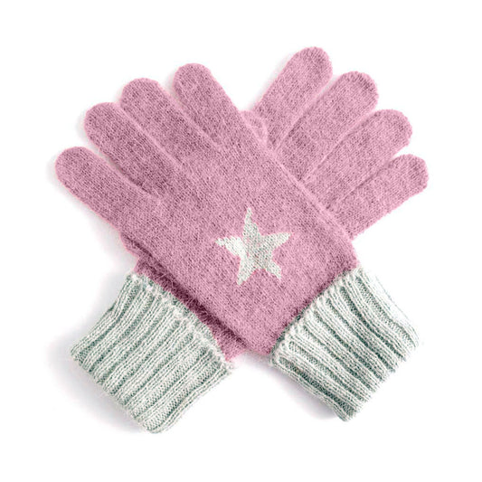 Star Knit Gloves Pink & Grey - SKRF