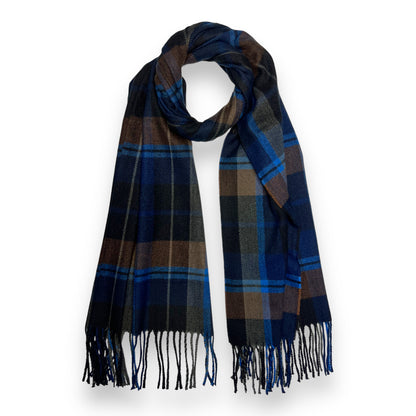 Tartan Scarf With Tassle Ends Blue Brown - SKRF