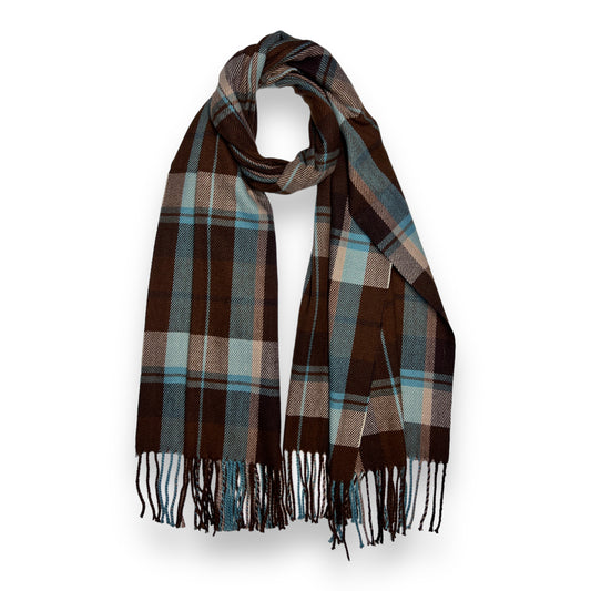 Tartan Winter Scarf With Tassle Ends Brown - SKRF