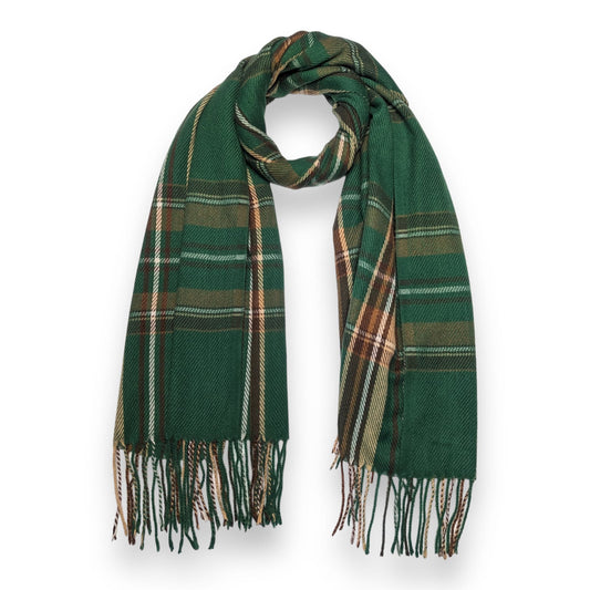 Tartan Winter Scarf With Tassle Ends Green - SKRF