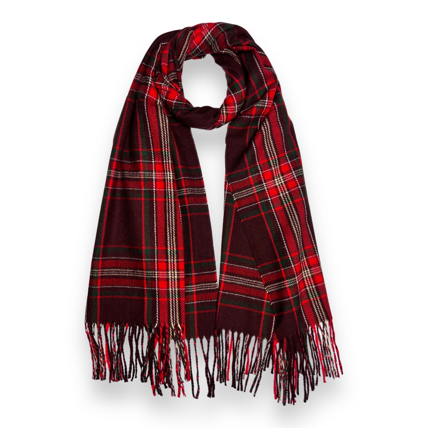 Tartan Winter Scarf With Tassle Ends Red - SKRF