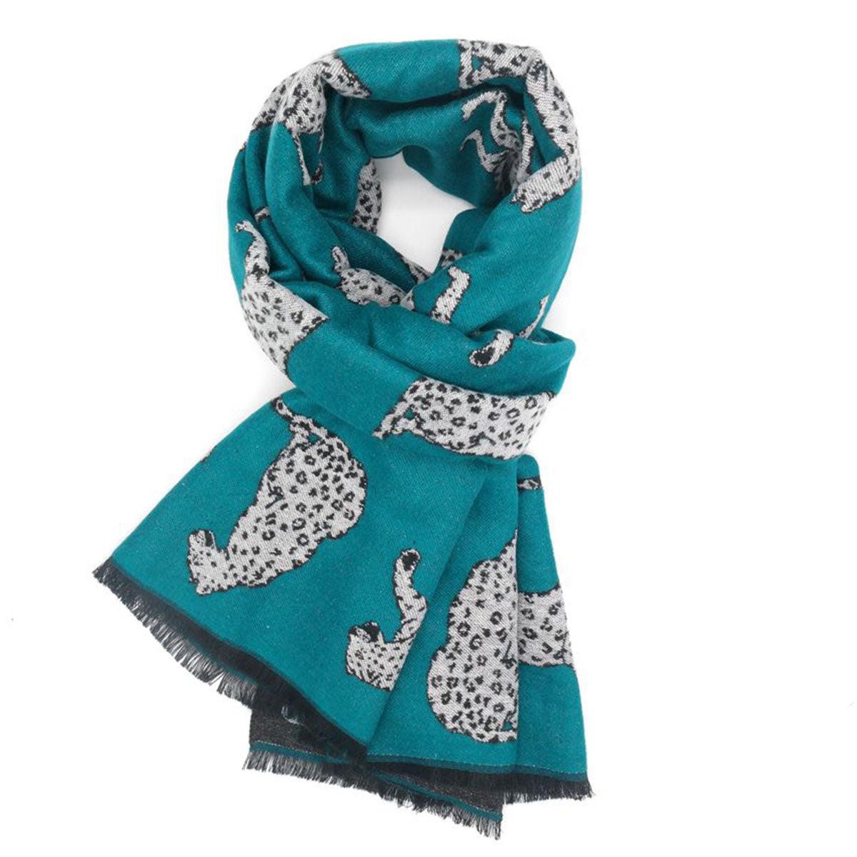 Terry White Leopards Scarf Teal - SKRF