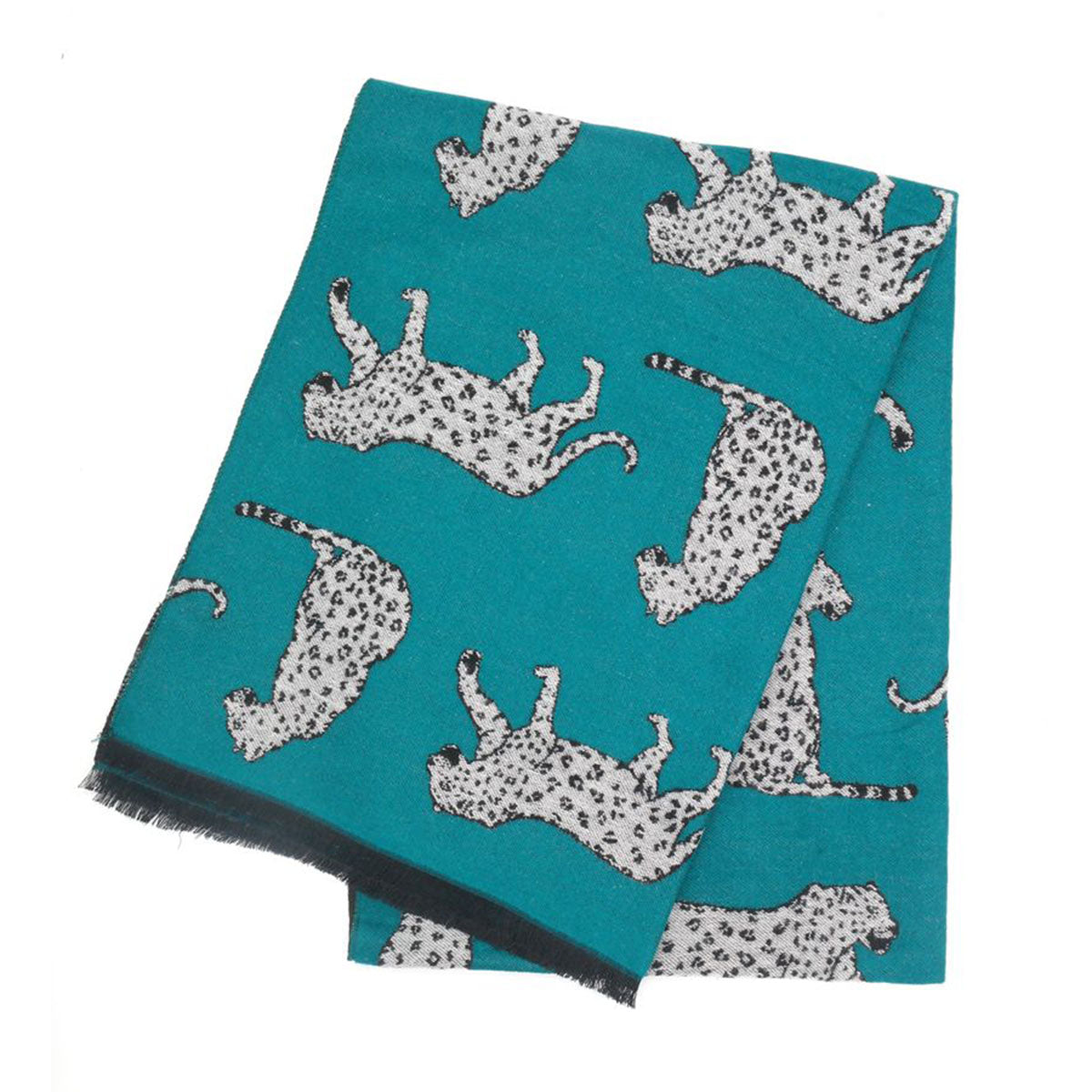 Terry White Leopards Scarf Teal - SKRF