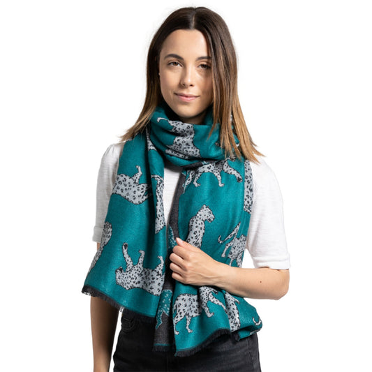 Terry White Leopards Scarf Teal - SKRF