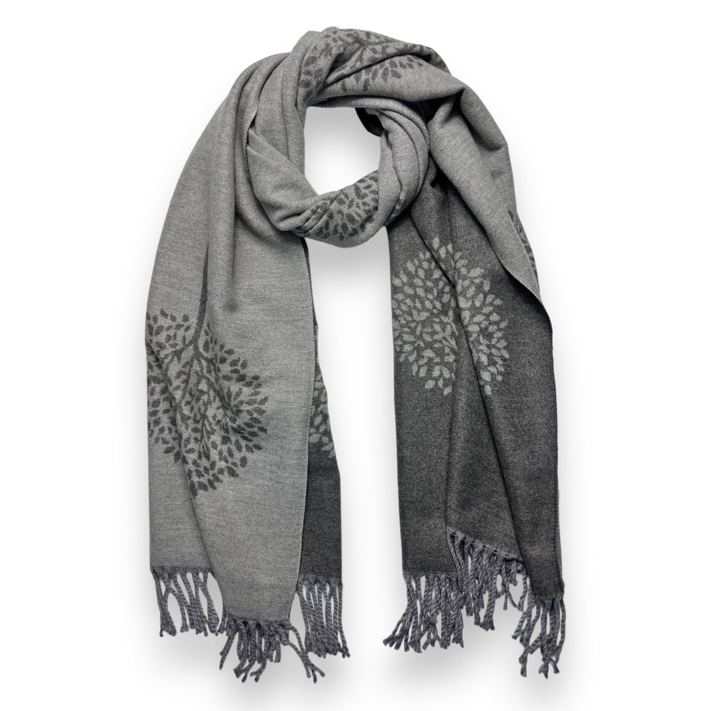 Tree Print Reversible Cashmere Mix Winter Scarf Grey - SKRF