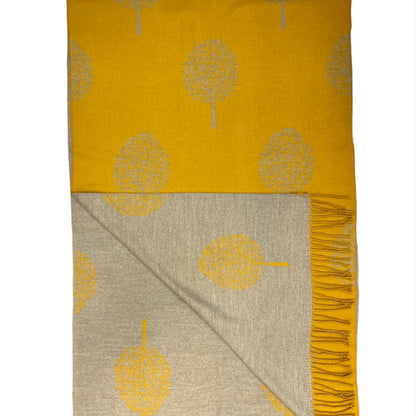 Tree Print Reversible Cashmere Mix Winter Scarf Mustard Yellow - SKRF