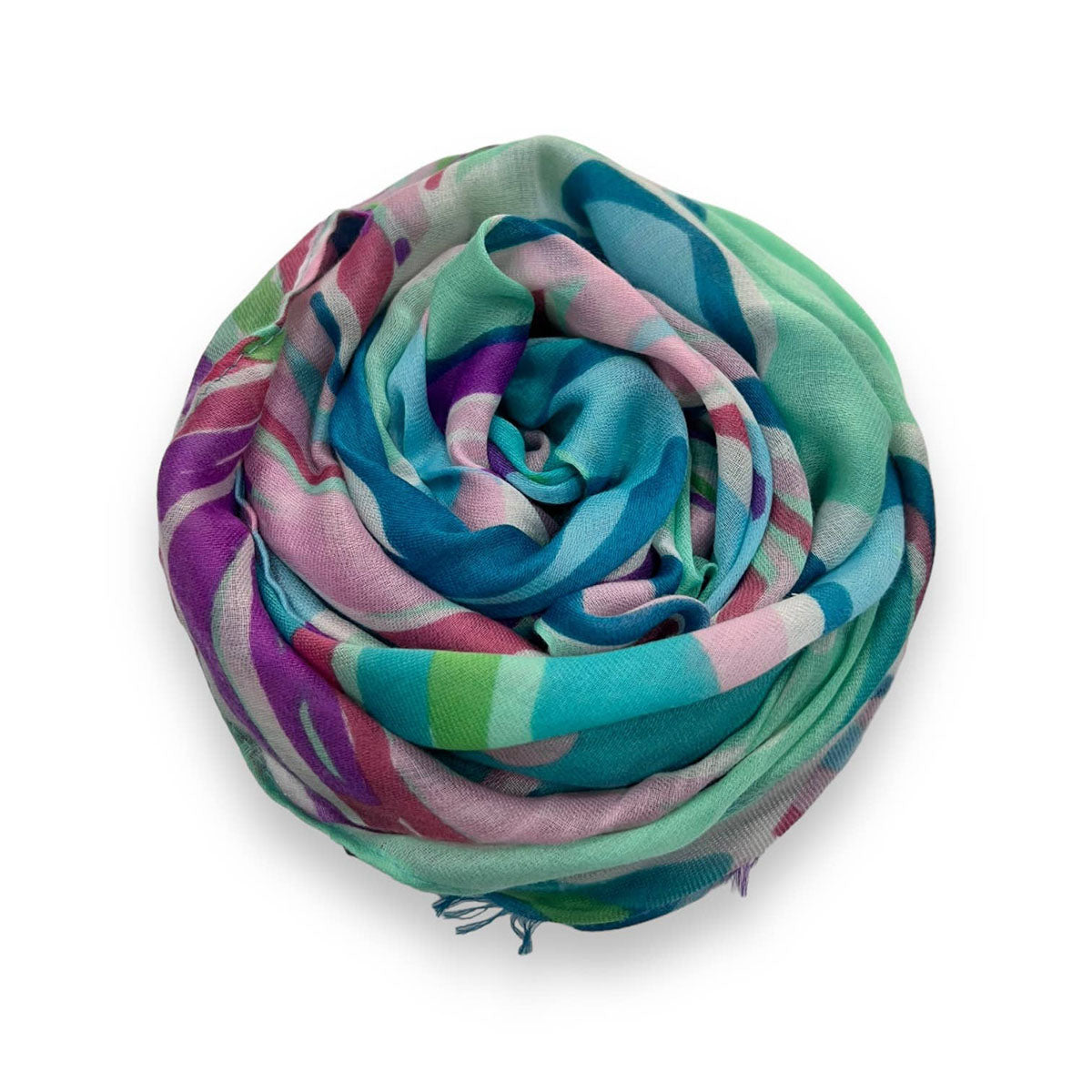 Tropical Flower & Leaf Green Print Scarf - SKRF