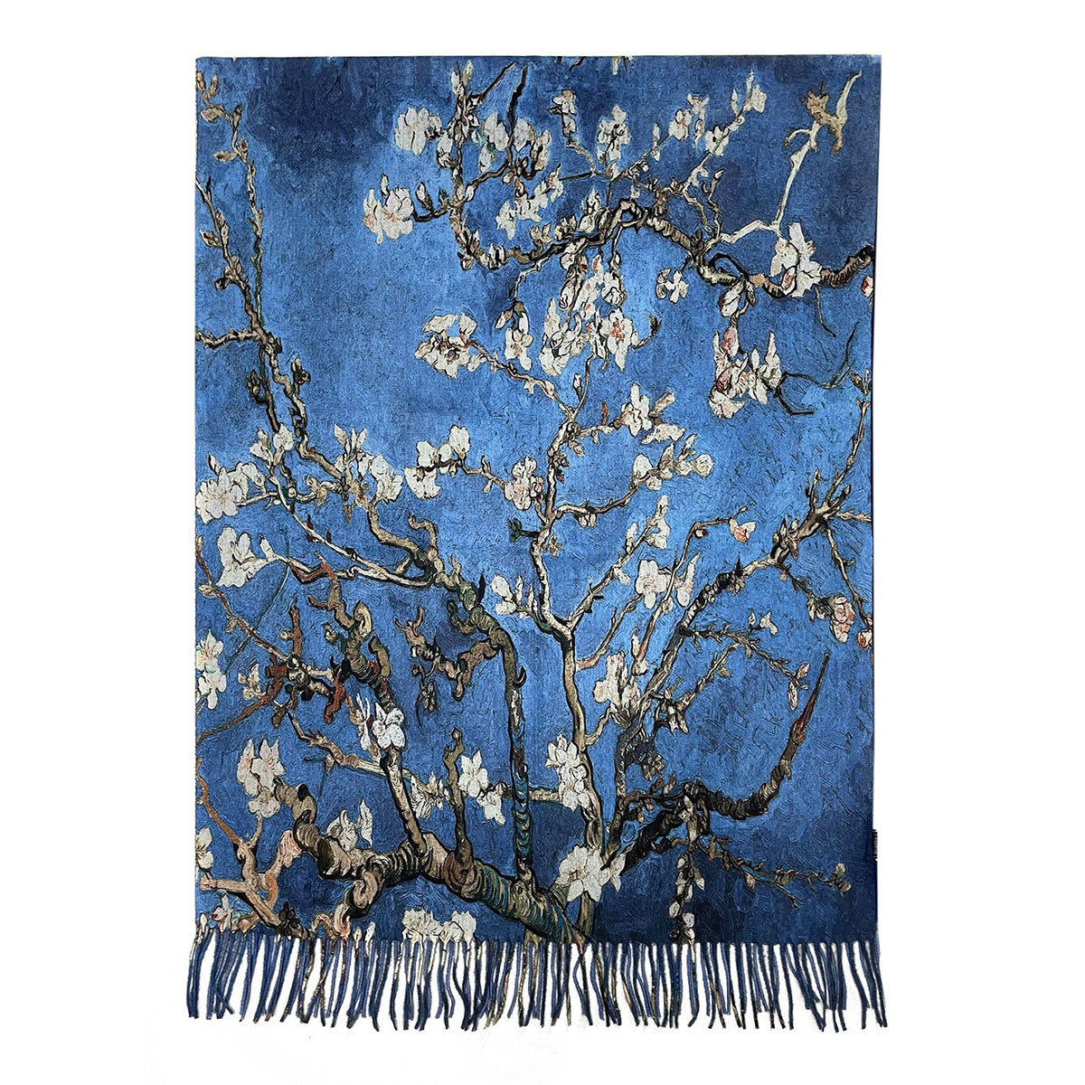 Van Gogh Style Blue Almond Blossom Wool Mix Tassel Scarf - SKRF