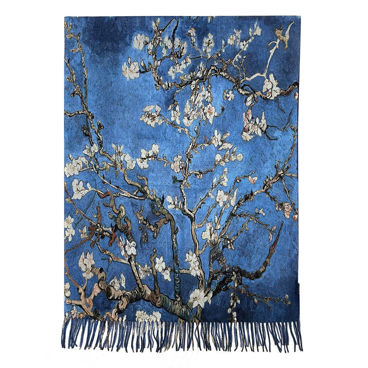 Van Gogh Style Blue Almond Blossom Wool Mix Tassel Scarf - SKRF