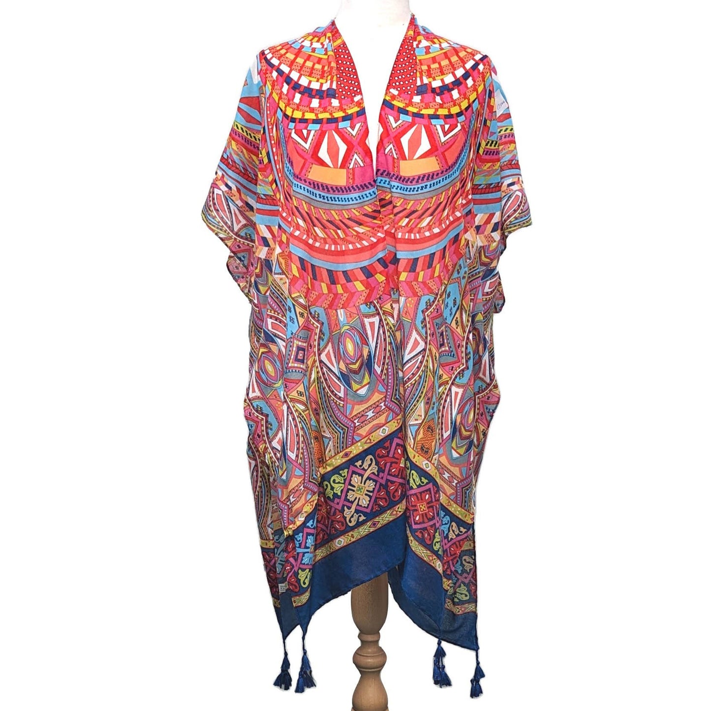 Vibrant Tribal Navy Blue Multicolour Print Kaftan - SKRF